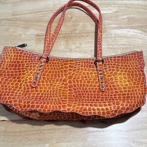 Elegant Orange Crocodile-Embossed Shoulder Bag